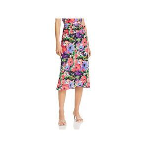 ART DEALER Womens Pink Gathered Tie Floral Midi Party A-Line Skirt S
